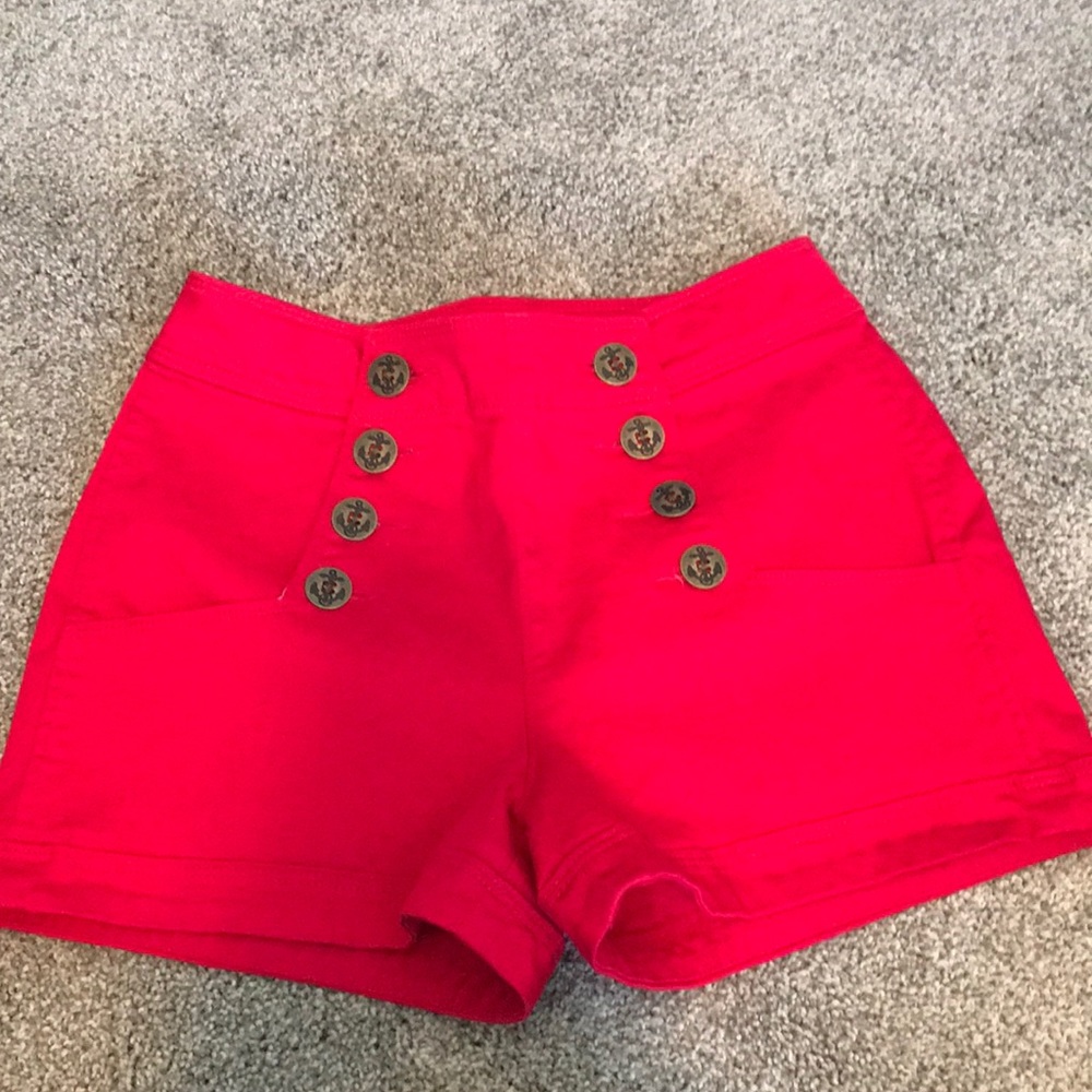 Red shorts high waisted button